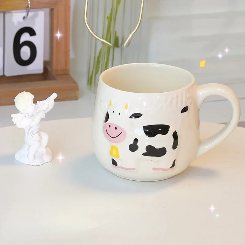 Cute Animals Cow Mug Coffee Cups with Handle Teacup Juice Milk Tea Bottle 3D Animal Mug Ceramic Mug Gift for Girlfriend Kids