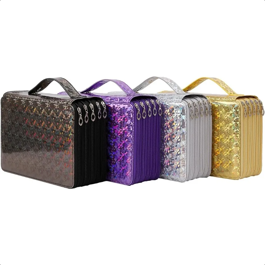 مقلمة ملونة ذات سعة كبيرة 250 فتحة من جلد البولي يوريثان مع سحاب إغلاق منظم محمول لأقلام الألوان المائية مثالية لـ