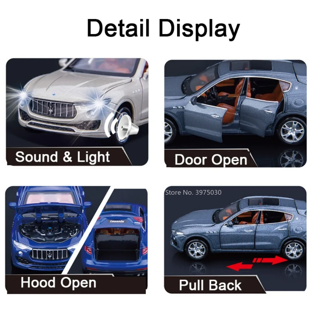 1/32 Alloy Diecast Scale Toy Maserati Levante Car Model Highly Simulated Open Door Sound Light Series Children\'s Christmas Gifts