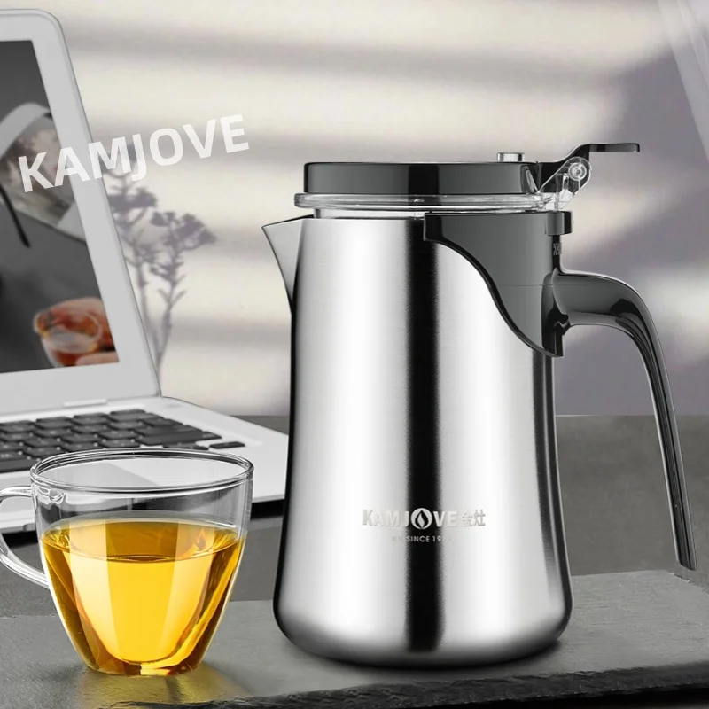 KAMJOVE 650ml Teapots One-press Tea Filter,All-Stainless-Steel Teapot with One-Touch Infuser,Direct from Manufacturer