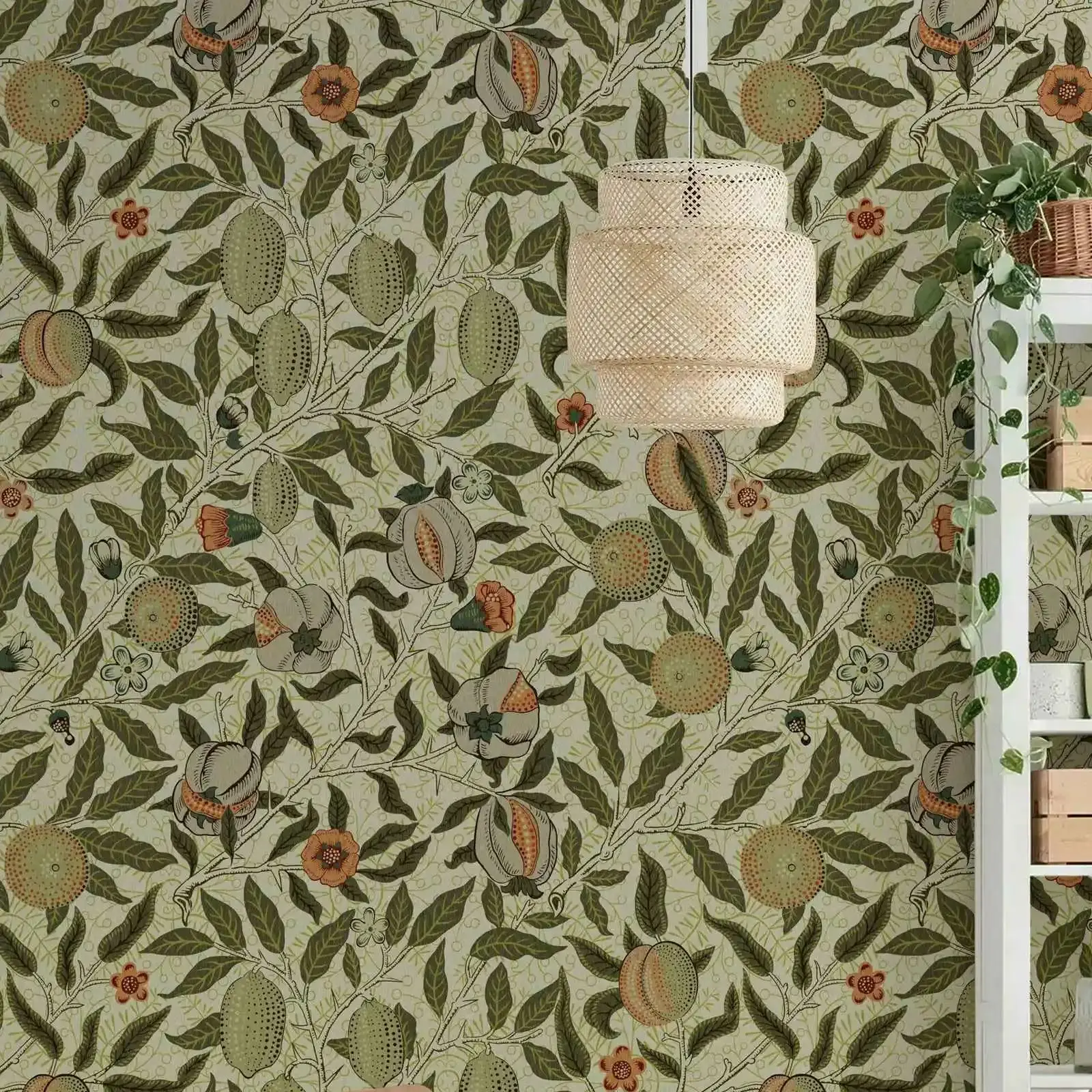 William Morris Fruit Wallpaper, Tangerine on Parchment Wall Paper For Room Decor,Self-adhesive Or Traditional Vintage Wall Mural