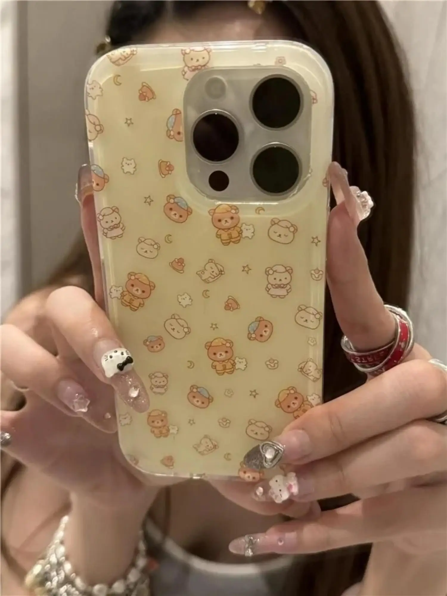 Funda de teléfono con bonito pijama de oso para iPhone 17 Air 16 15 14 13 12 11 Pro Max Plus Y2K, funda curativa antiarañazos Ins Girl Series