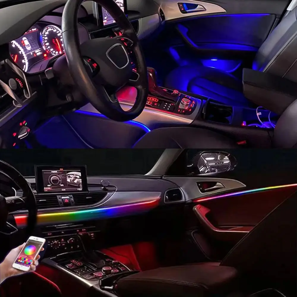 For Audi A6 A7 2012-2018 Ambient Lights 20 in 1 64 Color Symphony RGB Car Interior LED Decoration Atmosphere Lamp by APP Control