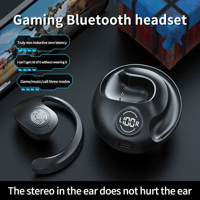 JR07 Bluetooth Earphones Conduction Open Ear Hook Wireless Sports Gamers Headphones 9D Stereo Waterproof Noise Reduction Headset