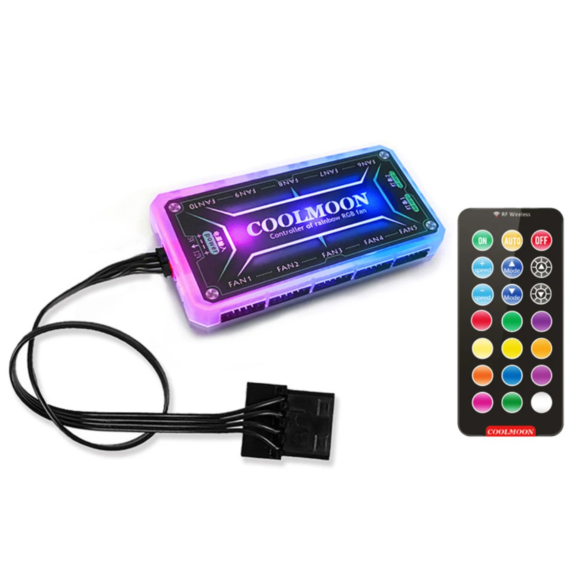 RGB Remote Controller DC12V 10A LED Color Intelligent Fan Controller With 10Pcs 6Pin Fan Port 2Pcs 4Pin Light Bar Ports 360 Mode