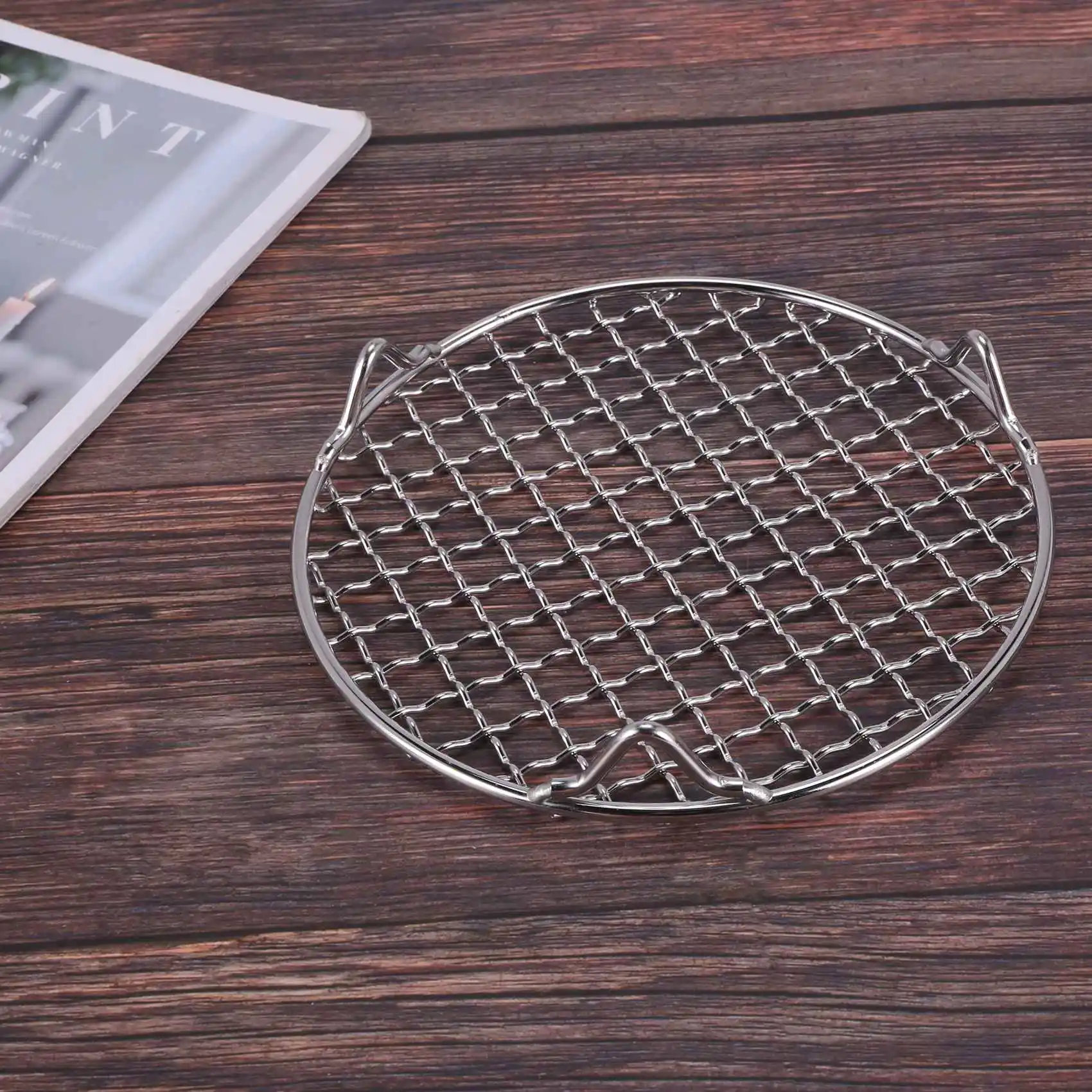 AS60-304 Stainless Multipurpose Steel Round Grill Net With Foot Barbecue Rack Steam Baking Rack Camping Outdoor BBQ Meshes