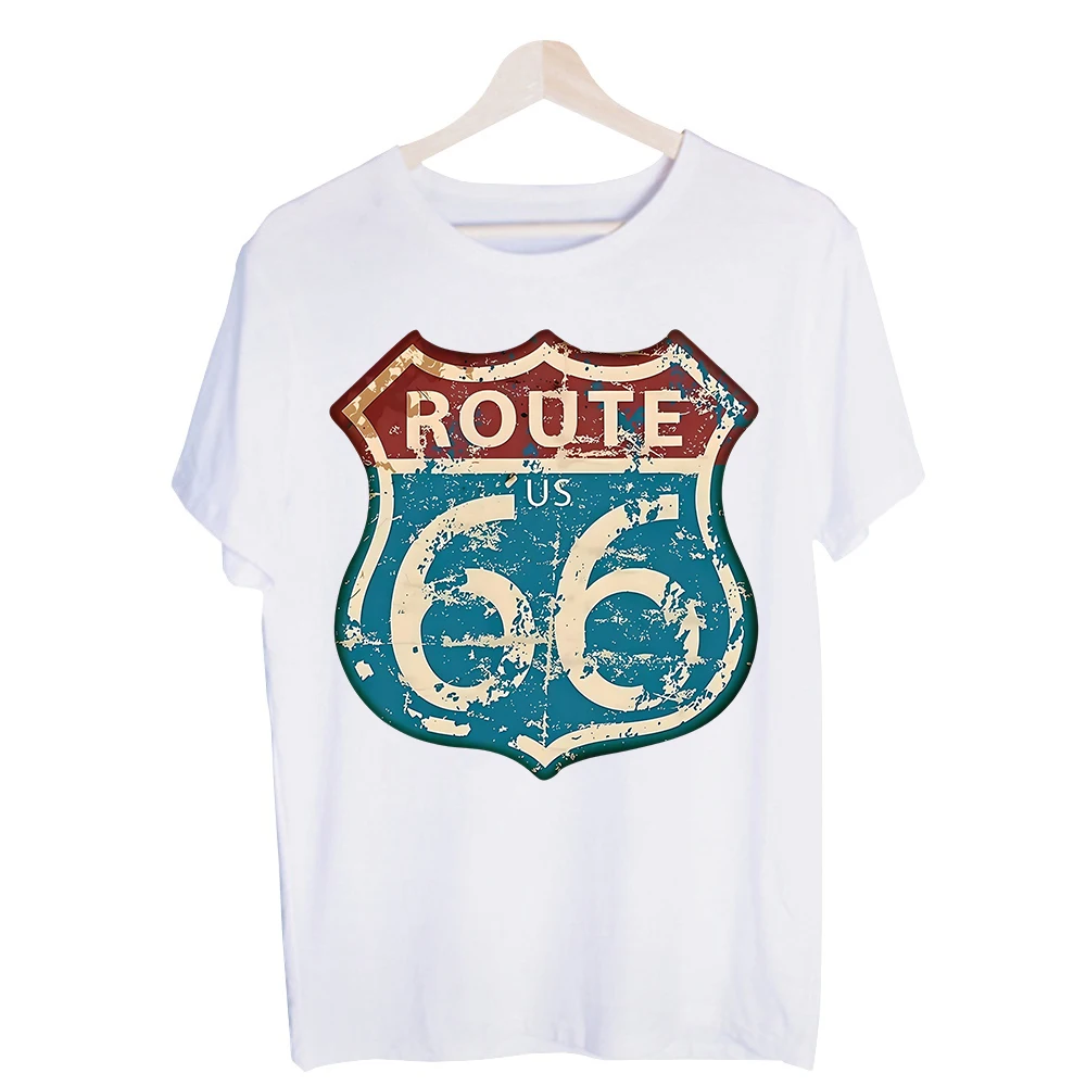 Men's Route 66 Shield Graphic Tee, Vintage Style Short Sleeve T-Shirt for Casual Travel and Summer Outfits