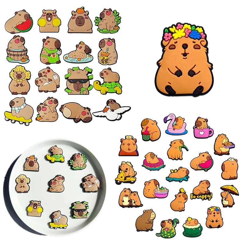 

16-100 шт., летняя обувь с изображением животных, капибары, подвески для обуви, аксессуары для сабо, детский рождественский подарок, подходит для браслета