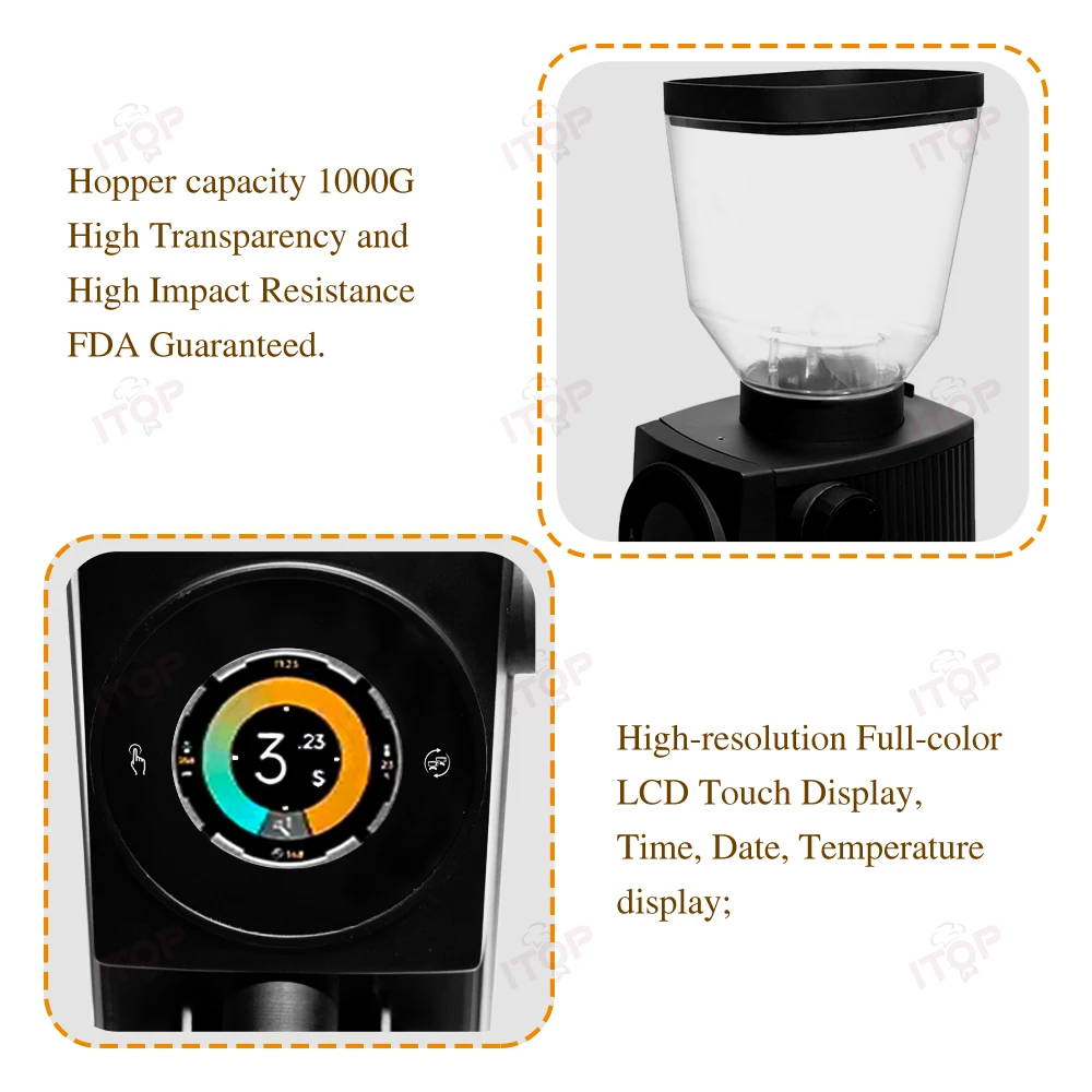 ITOP GE83 Commercial Coffee Bean Grinder Plasma Static Elimination Design 83mm Flat Burr Electric Espresso Coffee Bean Miller