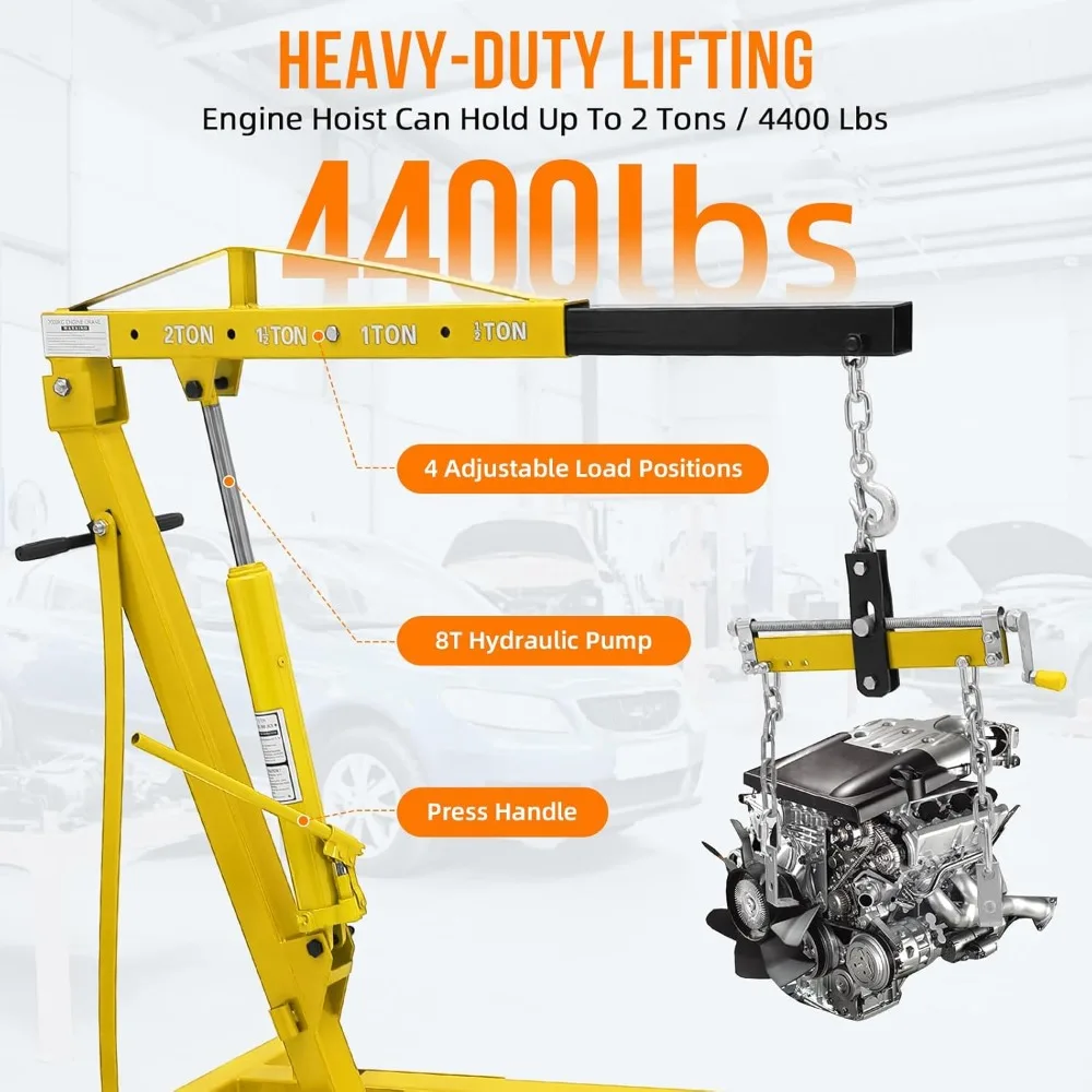 

2 Ton Hydraulic Folding Engine Hoist with Lever, 4000 LBS Heavy Duty Cherry Picker Lift Crane