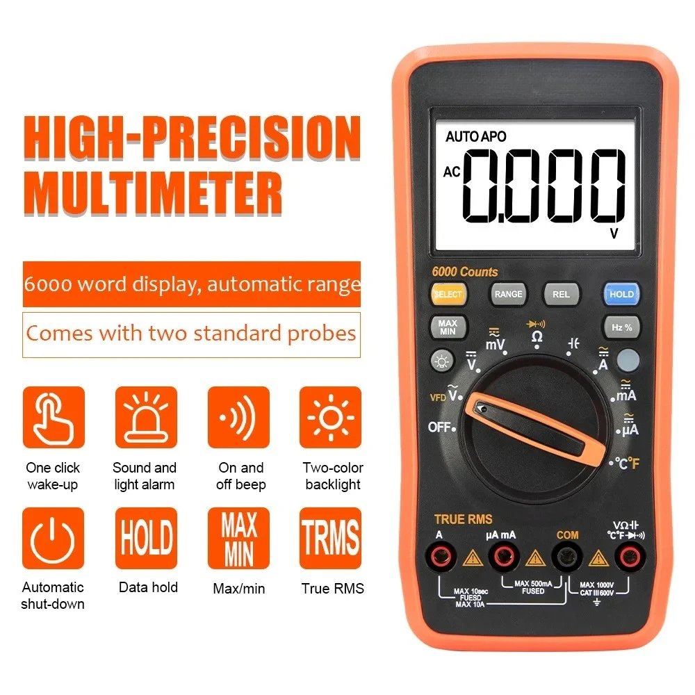High Precision True RMS Multimeter Large HD Digital Screen 6000 Counts Display For Electrical Testing