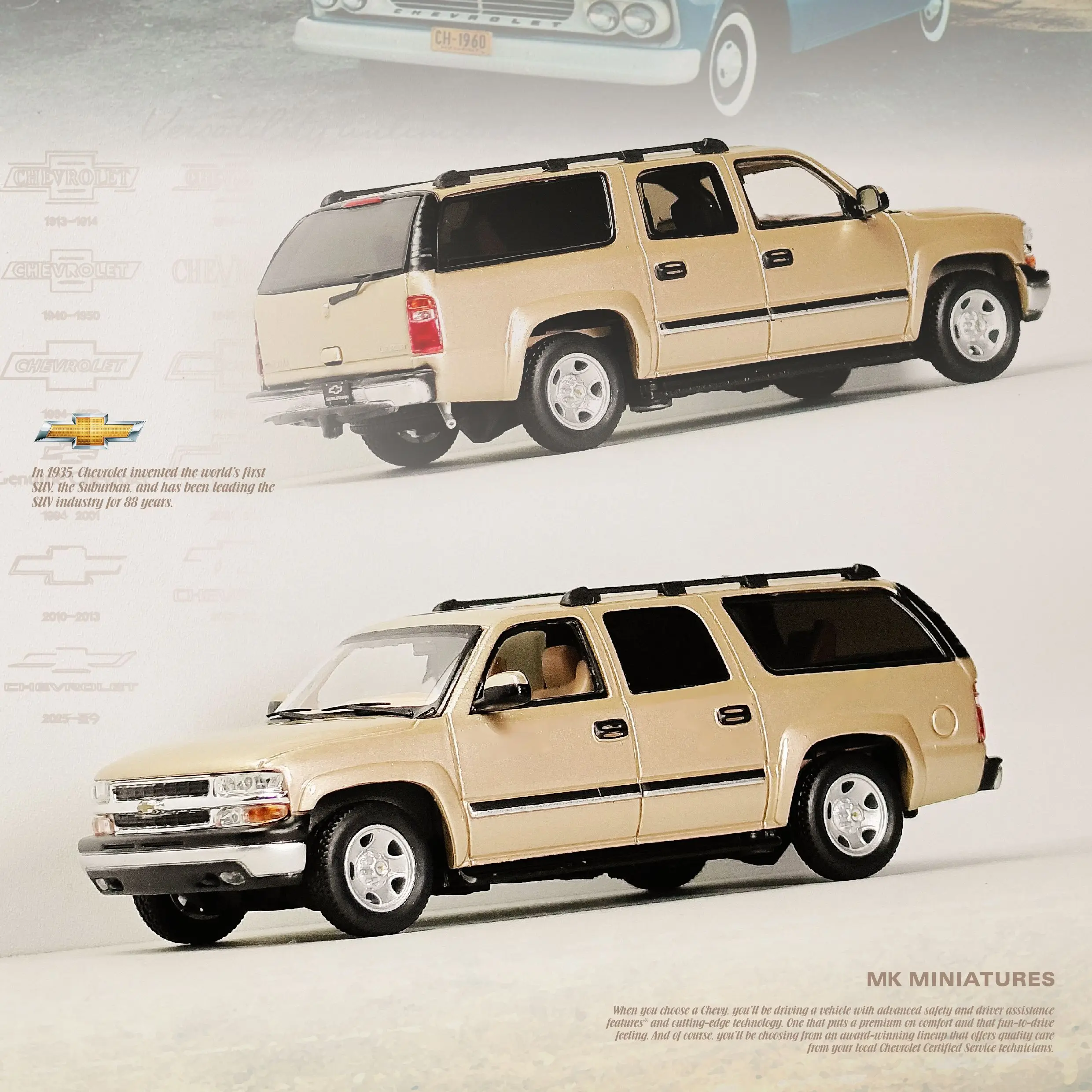 MK MINIATURES 1:64 2003 Chevrolet Suburban Gold Alloy Diecast Model Car Collectible Gift