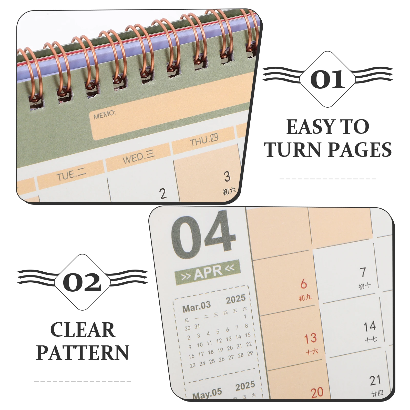

2025 Gold Stamping Desk Calendars Minimalist Practical Gift Thick Paper Metal Binding Stand Up Table Calendars