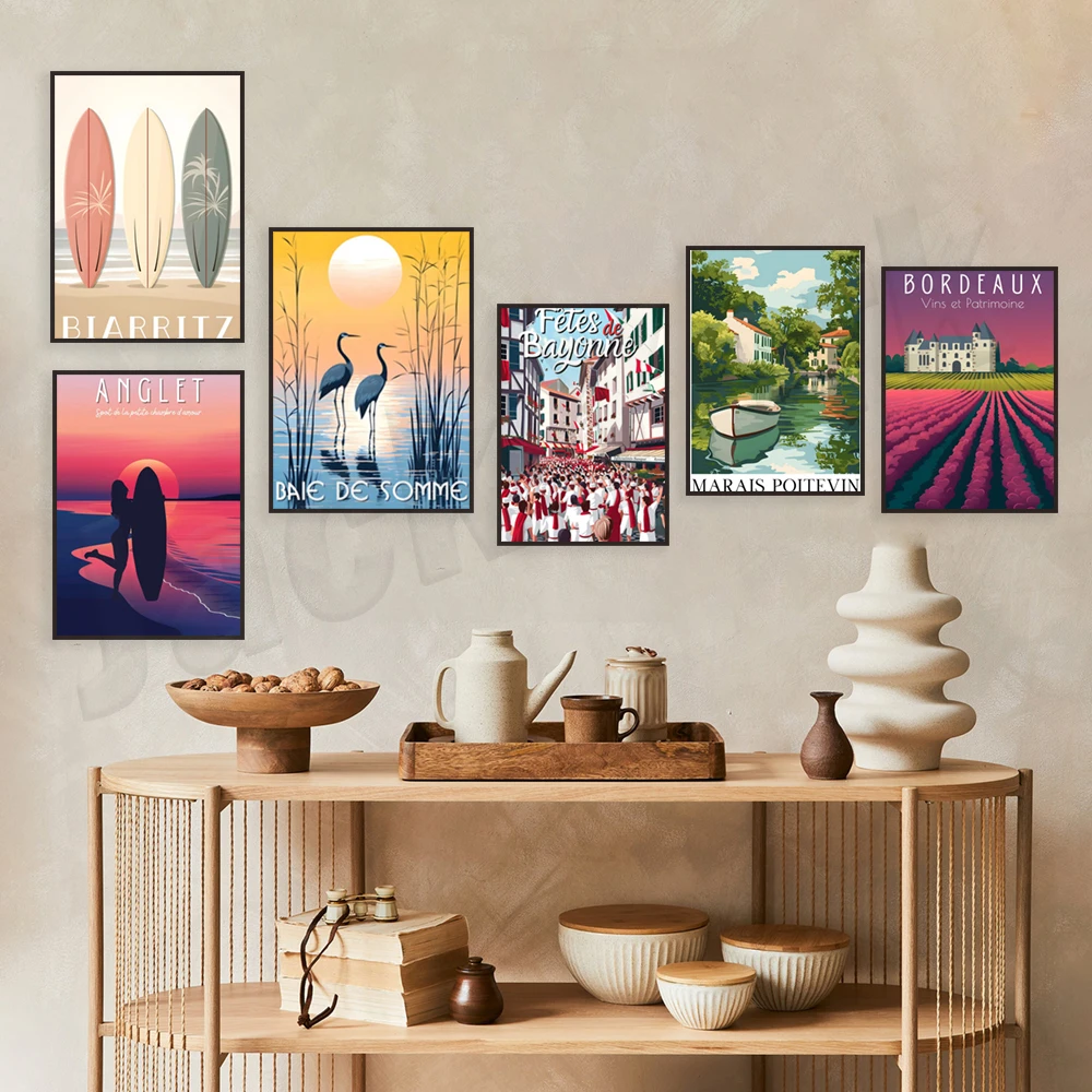 Биарриц, залив Сомма, фестиваль байены, эретат, бордо-винное наследие, Гавр, этампес, дорожный постер на баскское побережье