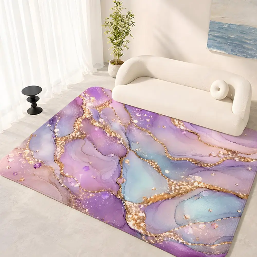 Gold Geode Fluid Art Background Floor Mat Flannel Rug Soft Non Slip Washable Door Mat For Bathroom Bedroom Kitchen Home Decor
