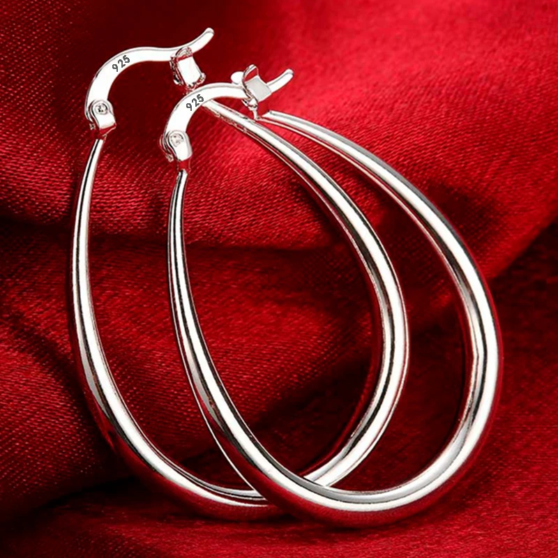 925 Sterling Silver 41MM gładkie kółko duże kolczyki koła dla kobiet Fashion Party akcesoria ślubne biżuteria świąteczne prezenty