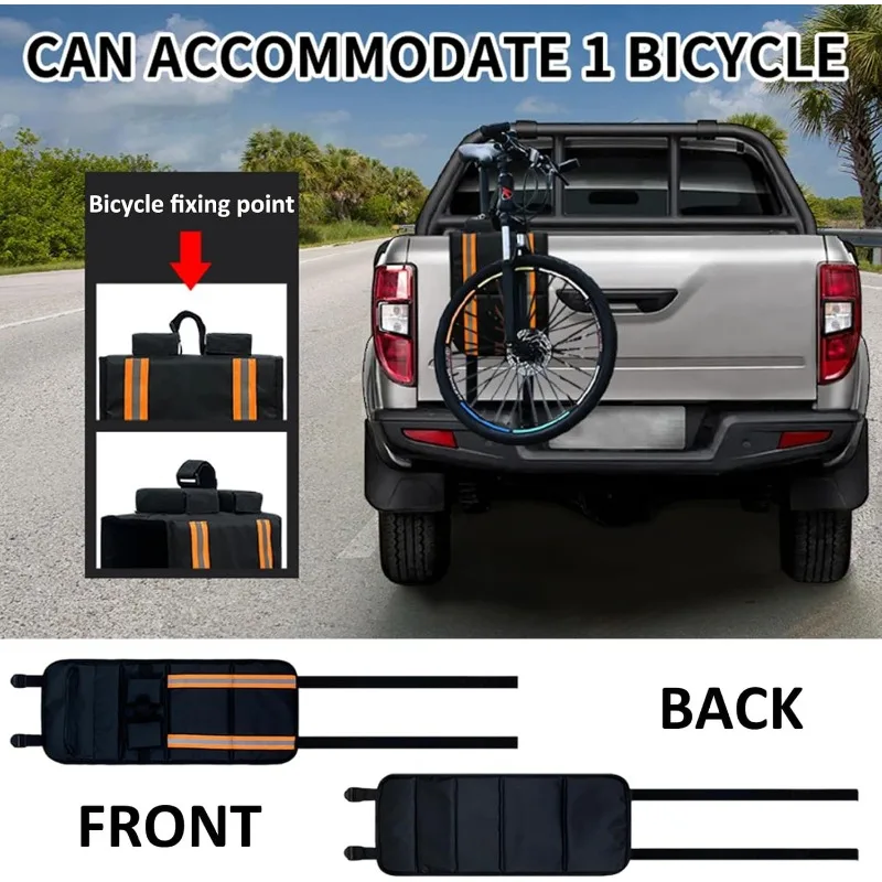 Black Oxford Fabric Tailgate Bike Pad Truck Bike Tailgate Pad Anti-Scratch Protection Cover with Reflective Strip Tool Pocket