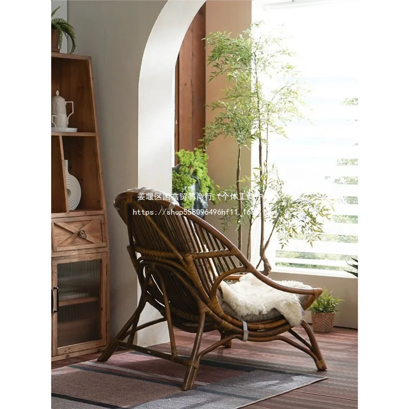 Natural Rattan Recliner Rocking Chair Balcony Living Room Sofa Chair Adult Elderly Lazy Backrest Rattan Woven Furniture