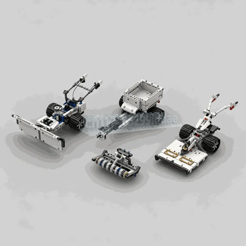 1021Parts MOC Dual Single Axle Farm Tractors With Four Attachments Agricultural Vehicle Model Custom Puzzle Building Blocks Toy