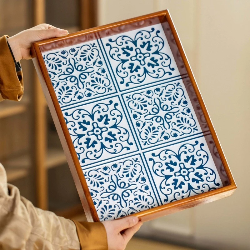 

High-end solid wood tray, tea tray, fruit tray, new Chinese-style rectangular wooden jewelry, Wenwan storage tray