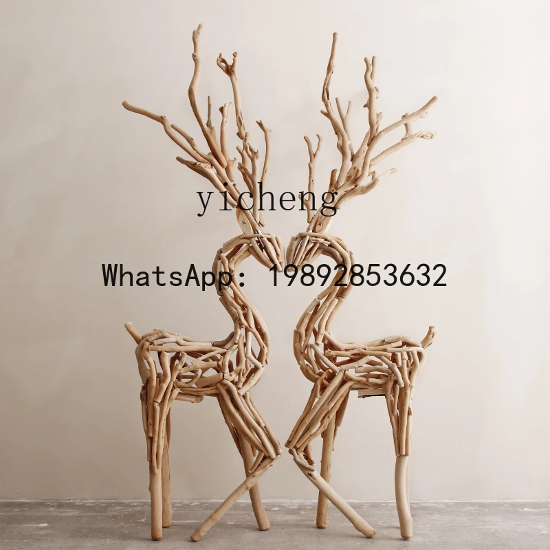 

XX Wooden Large Deer Floor Display Window Ornament Home Decoration Living Room Craft Gift