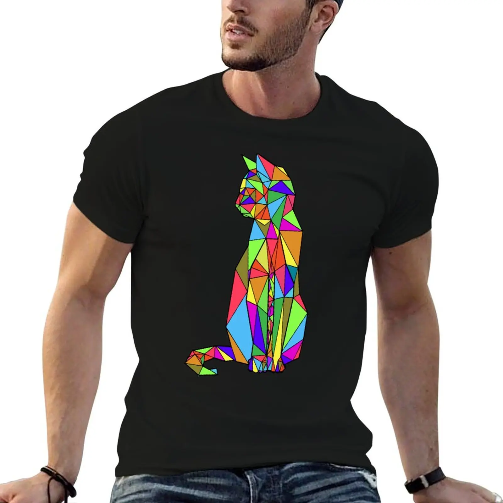 

Geometric rainbow cat T-Shirt customizeds cute tops mens plain t shirts