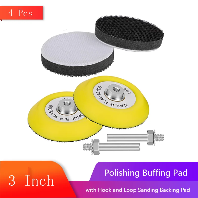 

3 Inch Polishing Buffing Pad 4 Pcs Hook and Loop Sanding Backing Pad with 1/4 inches Shank for Deburring Furniture and Woodwork