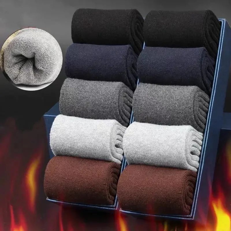 10Pairs/Lot Winter Warm Thick Towel Bottom Men's Socks High Quality Cotton Business Men's Socks Comfort Cold Snow Socks 38-44