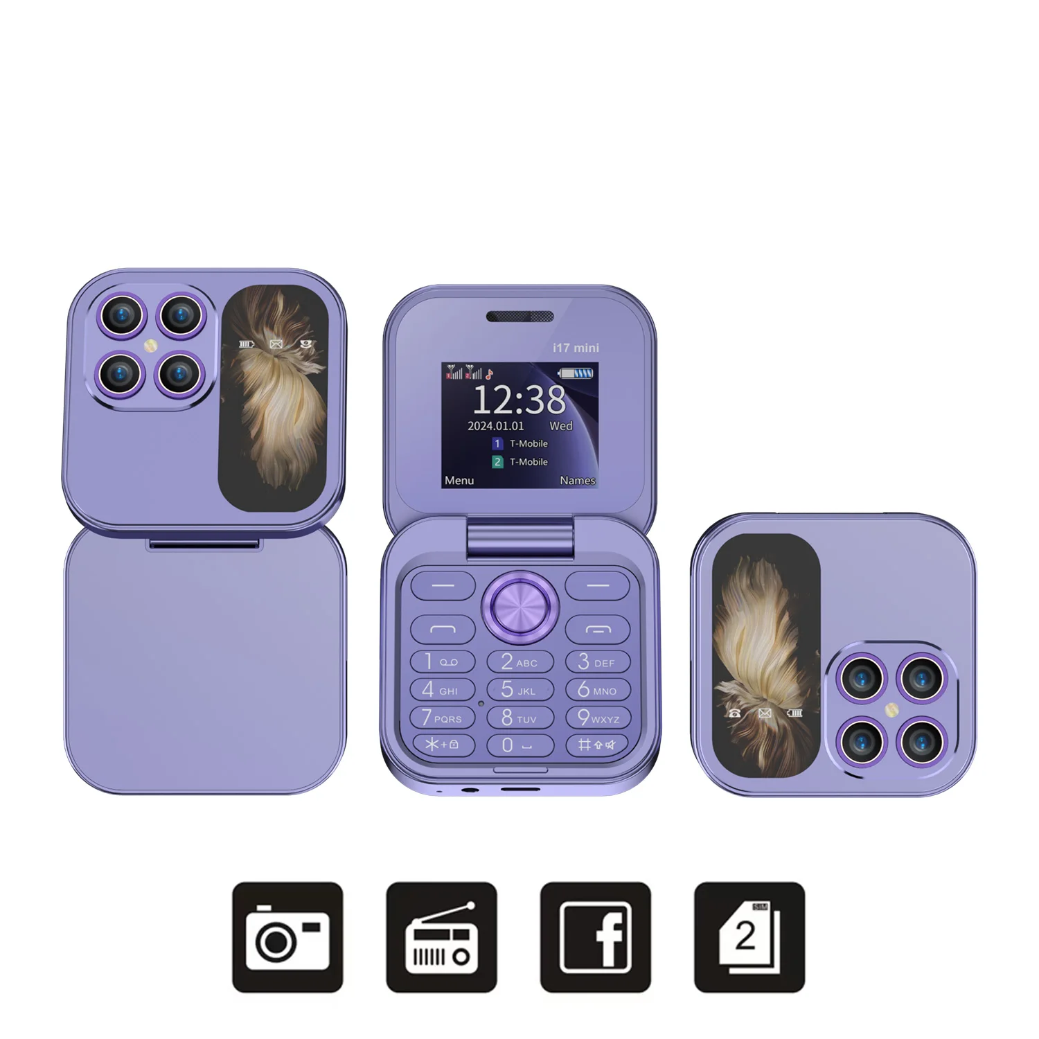 Servo I17 Mini Opvouwbare Mobiele Telefoon Gsm 2 Simkaart Magische Stem Fm Radio Blacklist Type-C 1.77 "Scherm Kleine Flip Telefoons