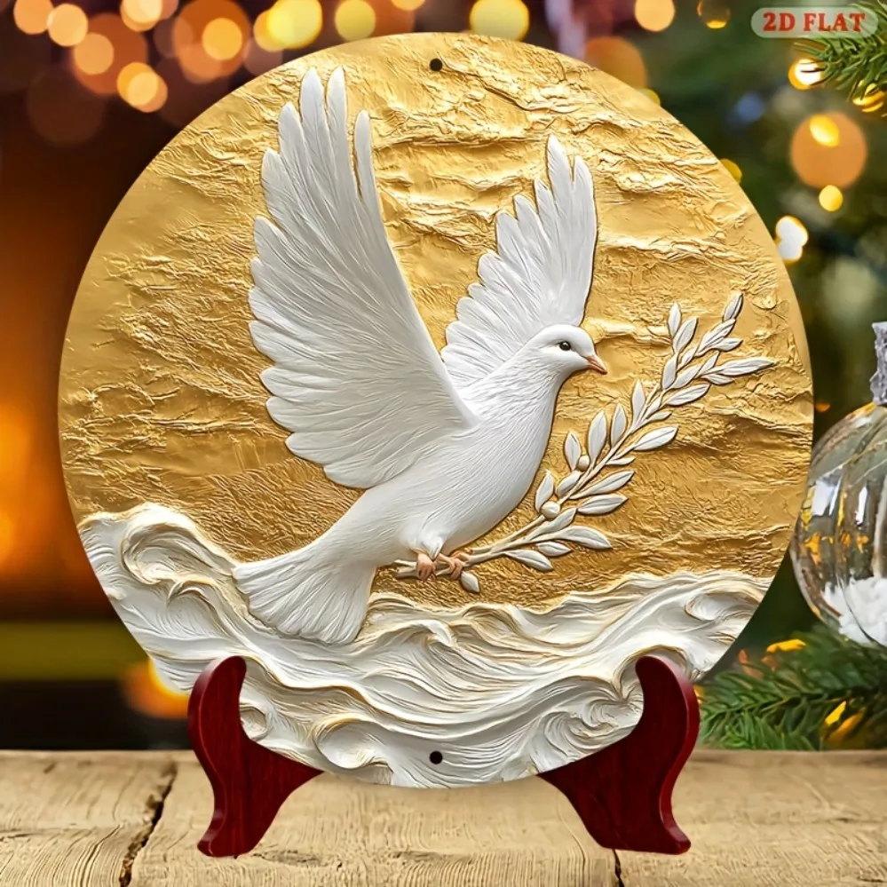 Retro Boho Olive Branch Peace Dove Metal Wall Art Sign, 7.87x7.87 Inch Iron Decor for Home Bedroom Cafe