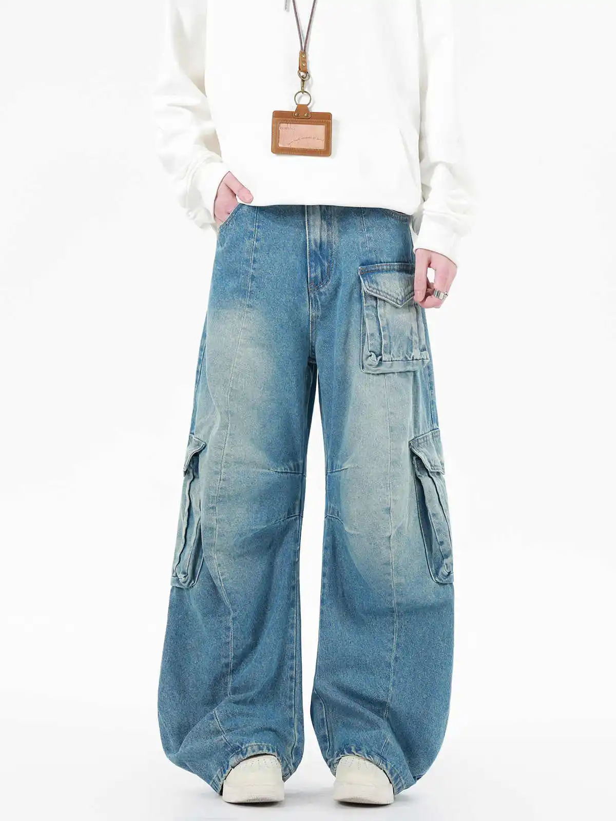 

Women Blue Y2k Wash Cargo Jeans Harajuku Vintage Baggy Denim Trousers Japanese 2000s Style Oversize Boyfriend Jeans Pants Autumn