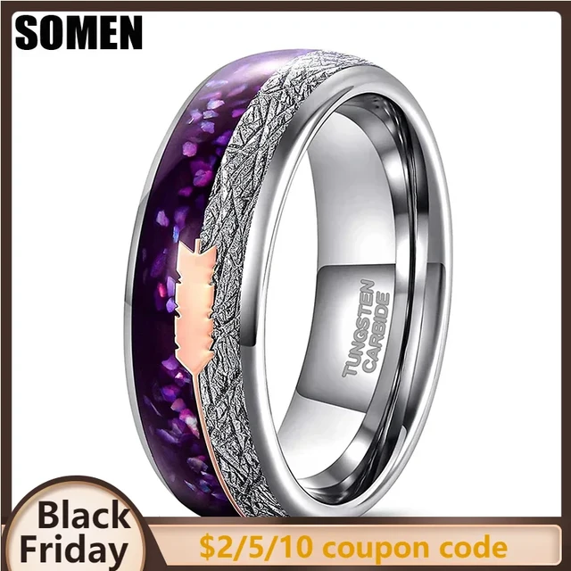 Somen 8mm Tungsten Wedding Band Ring for Men Women Rose Gold Arrow Purple Agate Meteorite Domed Engagement Rings High Polished AliExpress 36