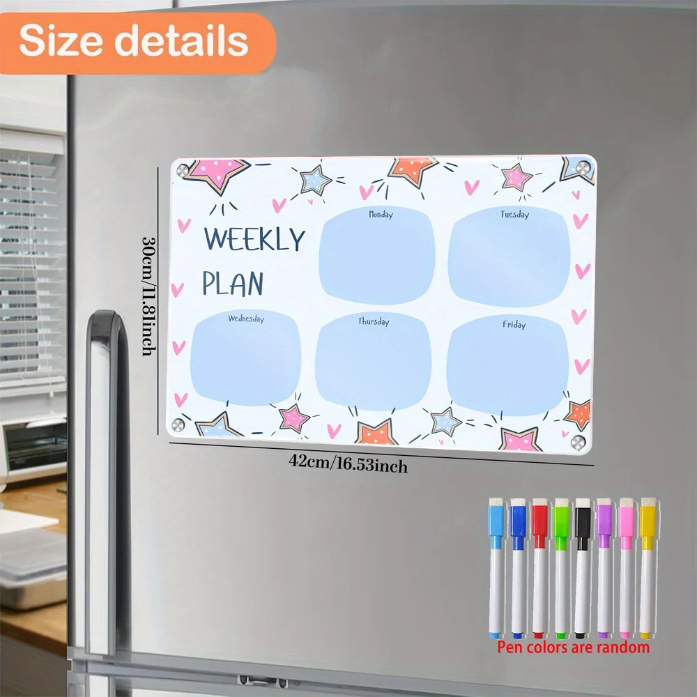 Magnetic Planning Board with Diverse Patterns and Creative Writing Surface, 42*30cm. Includes 8 Random Markers. Suitable for Use