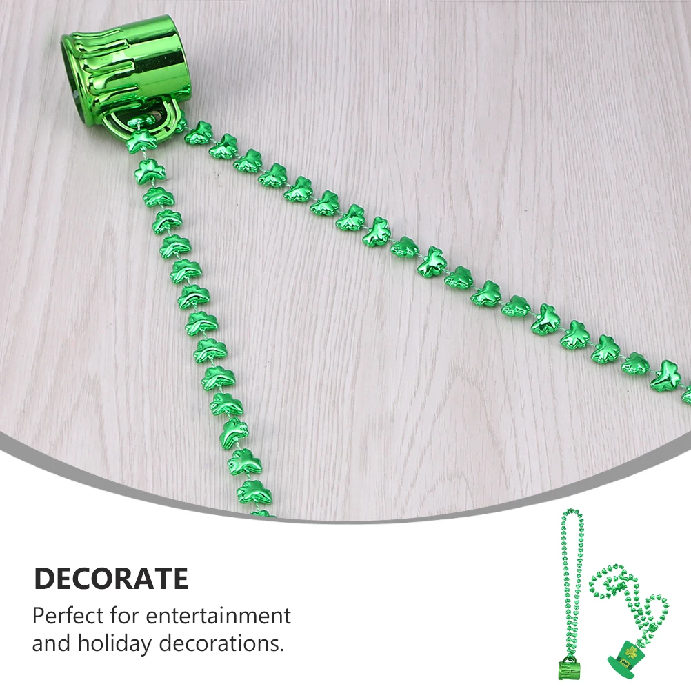 

Green Necklace 2 Styles Non woven Plastic Shamrock Beads Lightweight Easy Wear Gifts Beer Mug Hat Party Supplies Accessories