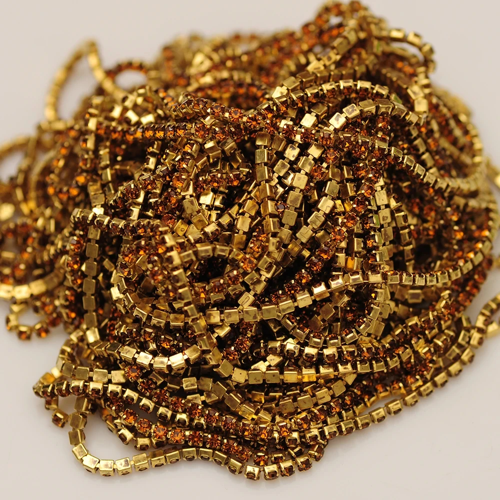 10m Goldboden Glitzer-Glas-Kristall-Strass-Kette zum Aufnähen für DIY-Schmuck, Näharbeiten und Bekleidungszubehör – Detail 18