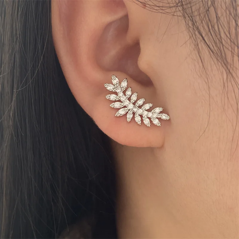 AINUOSHI Korean INS Leaves Shape Moissanite Earrings for Women 925 Sterling Silver Earring Wedding Aesthetic Jewelry Gift