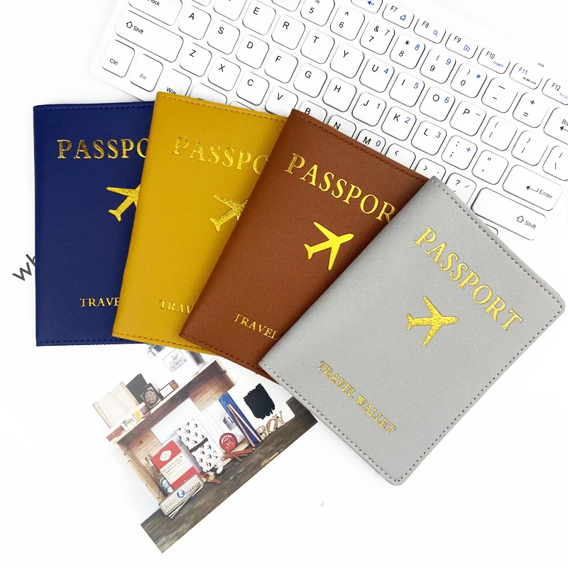 

PU Leather Passport Holder with ID Credit Card Slot Pocket Travel Wallet Plane Pattern Passport Cover Case Sleeve Protector