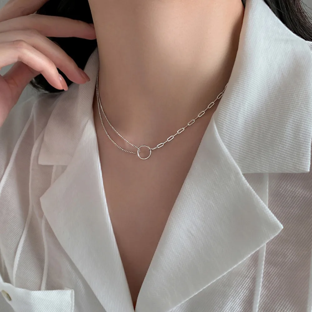 Trendy Silver Asymmetric Neck Choker Chain Heart Necklaces Women Luxury Jewelry Elegant Aesthetic Accessories collares para muje