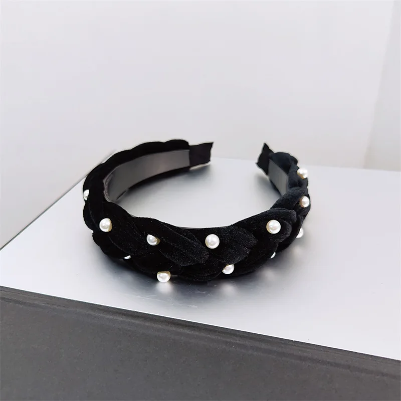 Headband South Korea East Gate Velvet Black Headband High Headband Pearl Headband Simple and Elegant