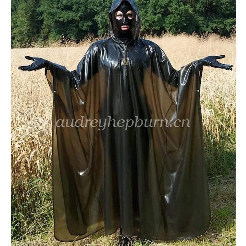 

100% New Latex Rubber Handsame Mysterious Windbreaker Coat Black Size XXS-XXL