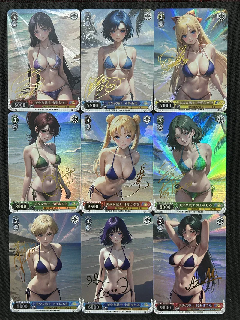 DIY Sailor Moon Bunny Girl Swimsuit Series Prism Color Holo Gold Foil Signature Cards