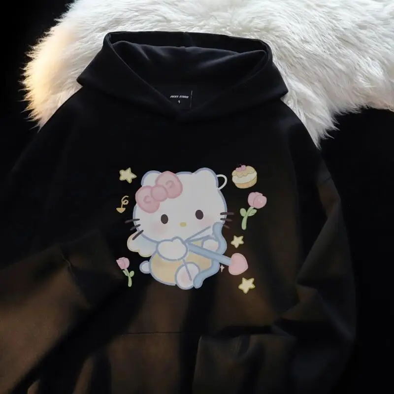 

Женская толстовка Sanrio Hello Kitty, пуловер, топы из смесового хлопка, на осень-зиму, повседневная, свободного кроя, тонкая, легкая, новинка