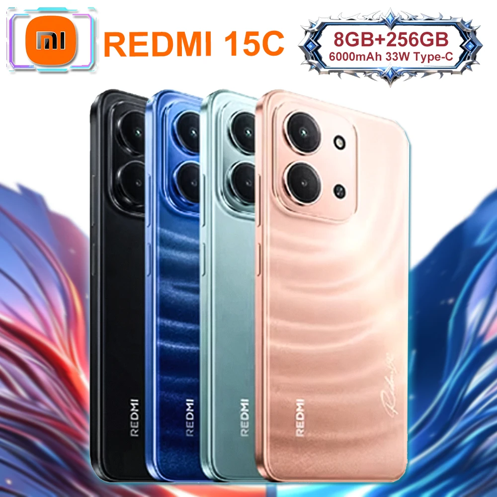 [EU/US/UK specifications] Xiaomi Redmi 15C4g fashion smart phone 6000mah long battery life 8GB+256GB memory 3.5mm headphone plug