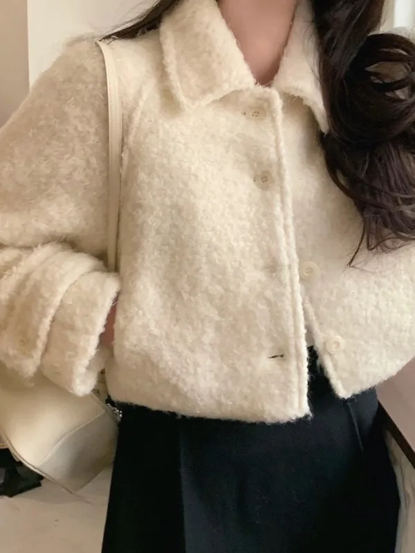 

Thiened Flip Collar Soft Cozy Women's Jaet Autumn 2025 Loose Fit Faionable Single Button Design Long Sve Ne