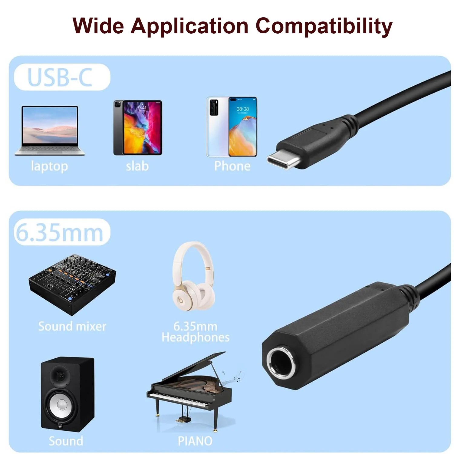 6.35mm TRS Female Stereo to USB Type C Male Aux Audio Headphone Adapter Cable for Amplifier Mixer Home Theater Smartphone Laptop