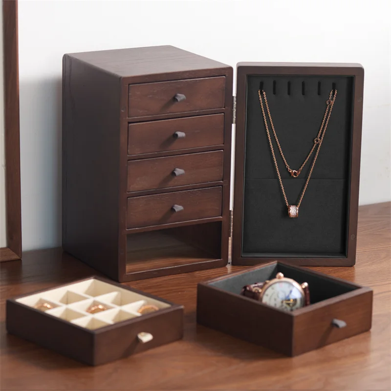 Oirlv الخشب الصلب مجوهرات المنظم صندوق صندوق تخزين مكتبي حلقة سوار مجوهرات صندوق تخزين متعدد الطبقات صندوق امتصاص مغناطيسي #2