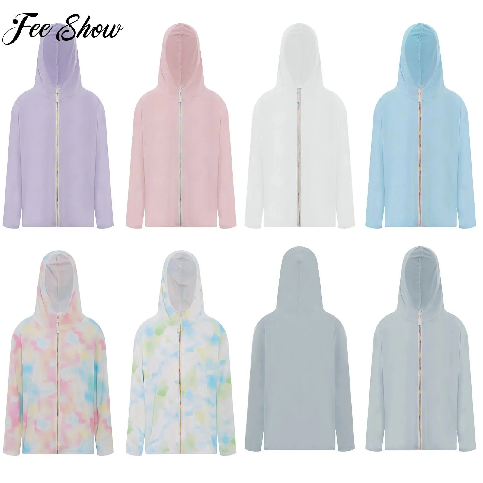 

Summer Kids Long Sleeves Zipper Sun-Protective Hooded Jacket Outerwear Boys Girls Outdoor Wear Vacation Travel Beach Clothing