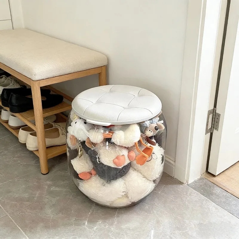 Doll Storage Bucket Toy Storage Stool Transparent Organiz Tube Multi-purpose Large Capacity with Handle Sitt Chang Shoes Stool