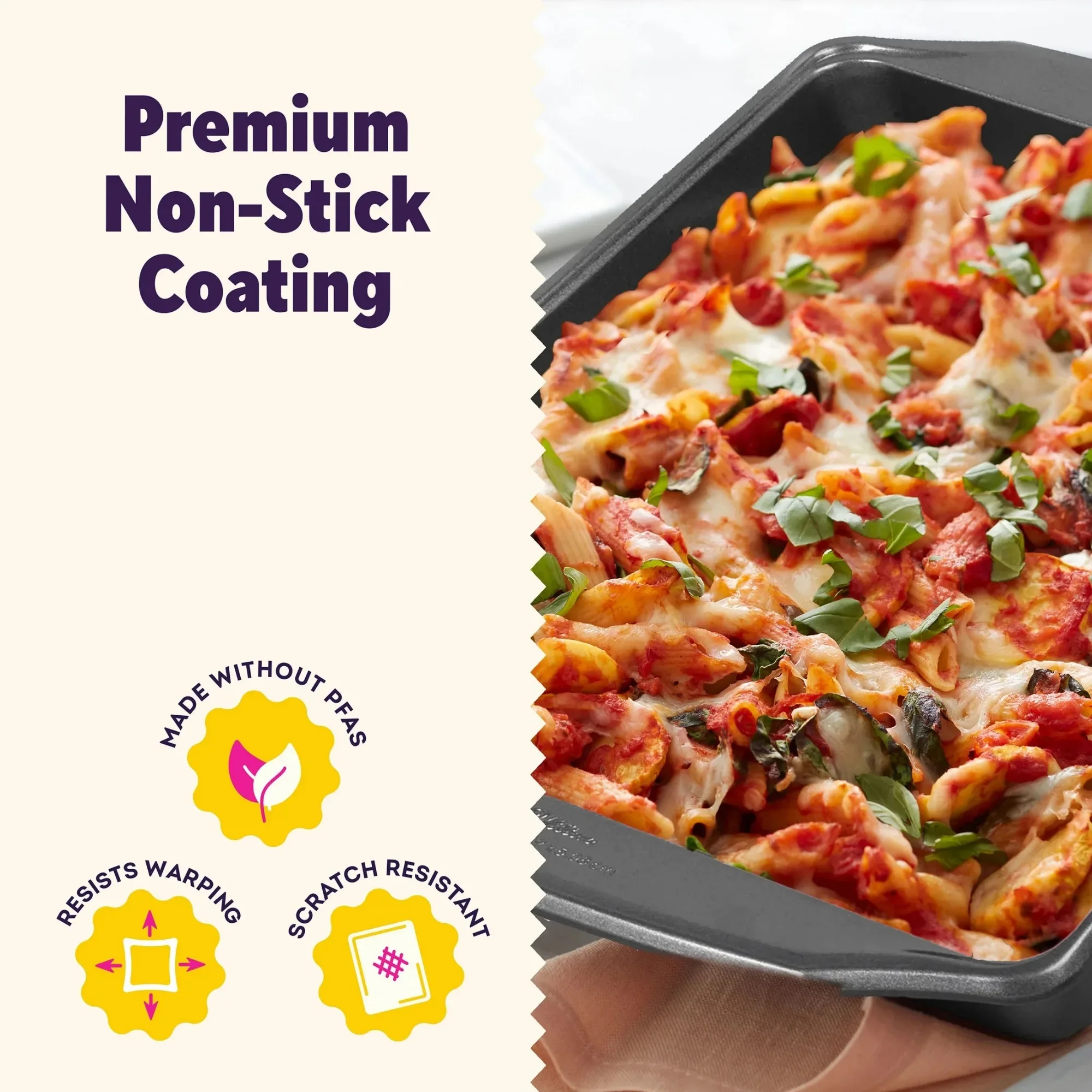 مقلاة Lasagna من الفولاذ غير اللاصق مقاس 14.5 × 11 × 2 بوصة - طبق تحميص للخبز