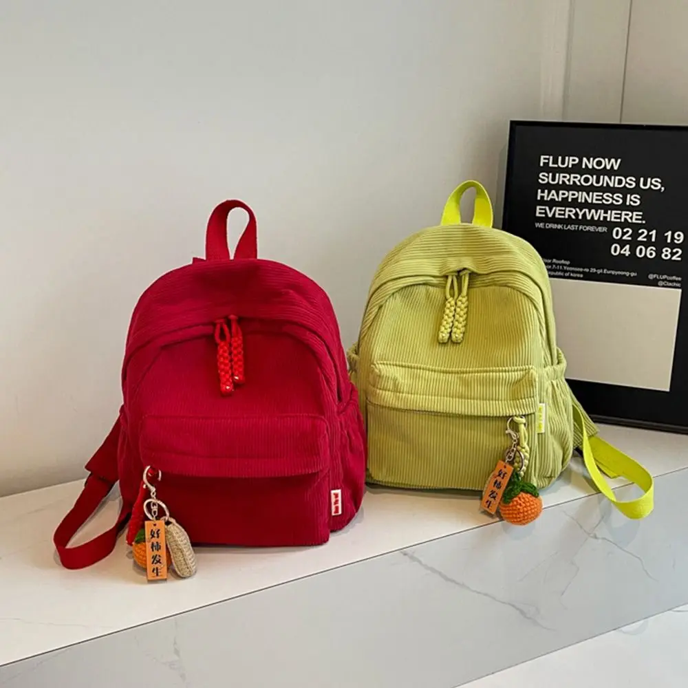 

Daily Use Lightweight Corduroy Backpack Solid Color Casual Student Backpack Japanese Style Practical Travel Bag For Women